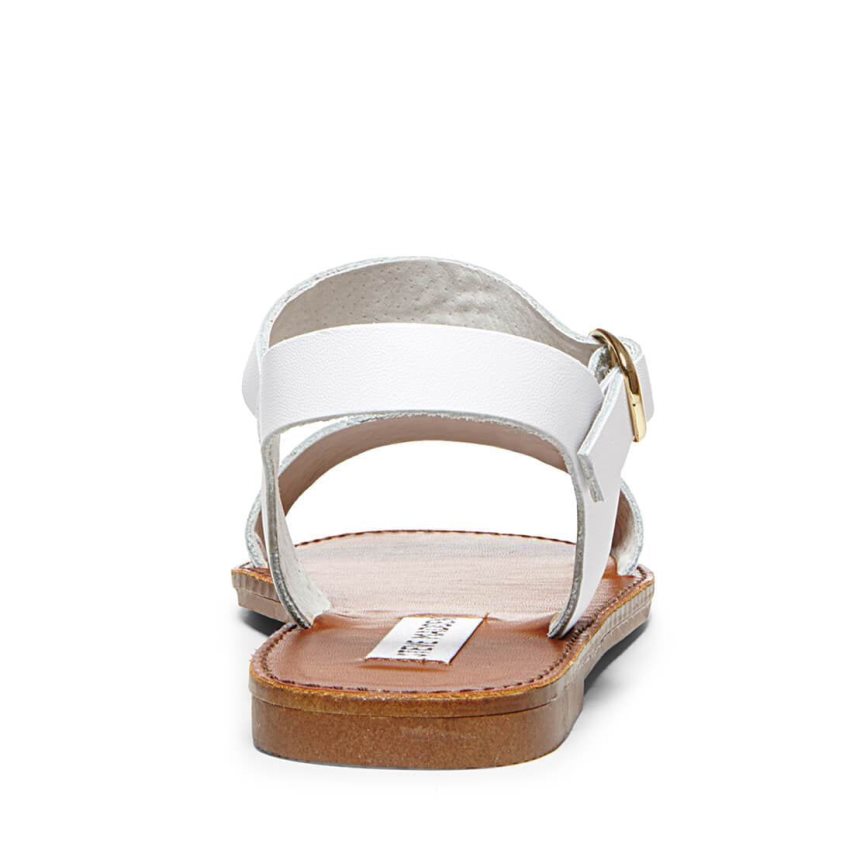 White Steve Madden Donddi Leather Women's Flat Sandals | PH 2578OVU